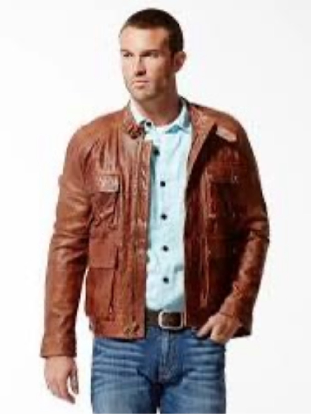 Lucky Legend Bronson Moto Biker Jacket Vintage Brown Leather Size S Zip Front